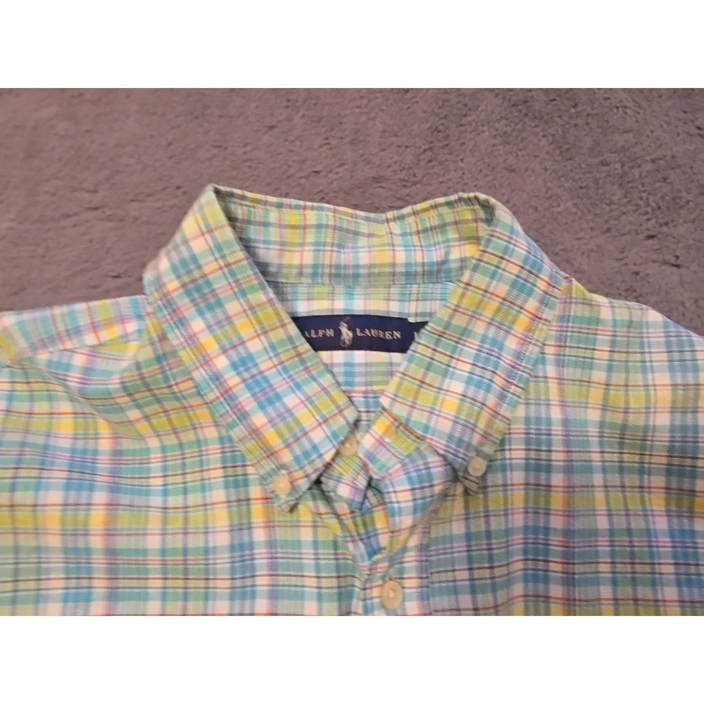 Polo Ralph Lauren Shirt Mens L Cotton Stretch Pink Blue Green‎ Stripe L/S Pony L